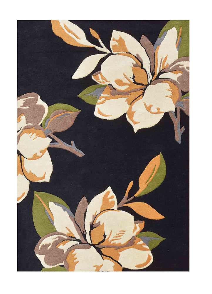 Elegant Floral Black and White Rug