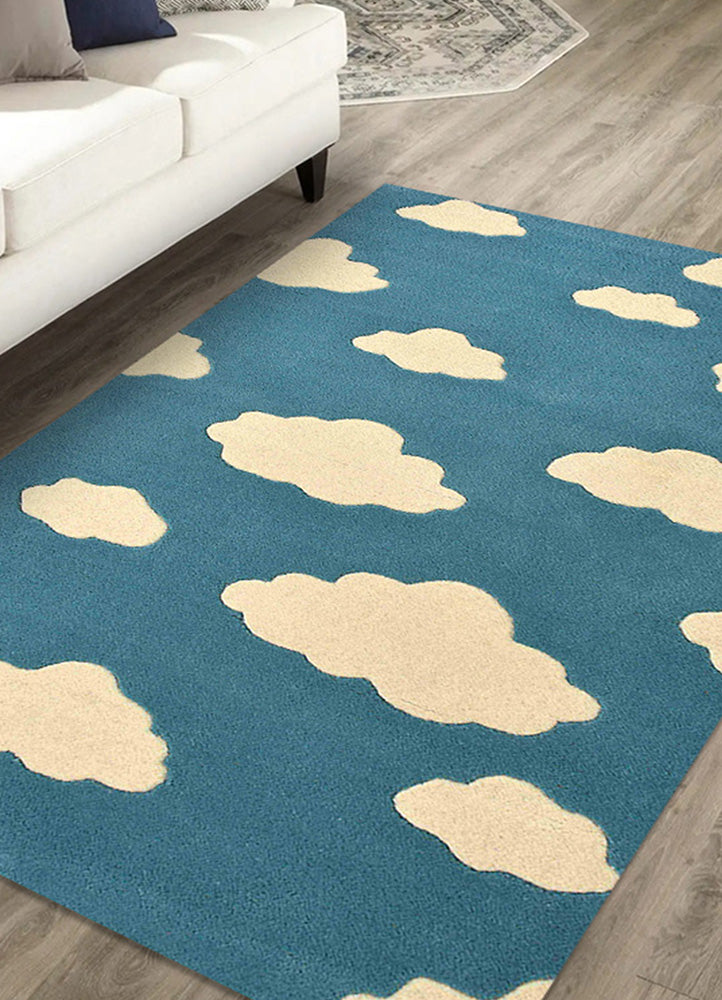 Playful Blue Cloud Pattern Rug