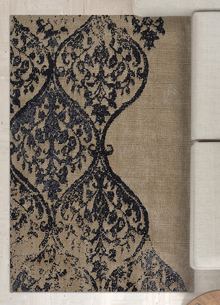 Ornate Beige and Black Rug