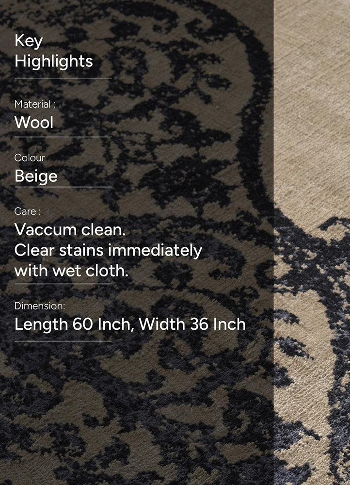 Ornate Beige and Black Rug