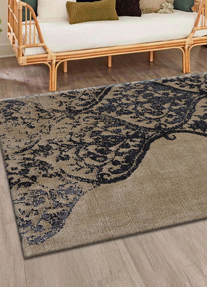 Ornate Beige and Black Rug