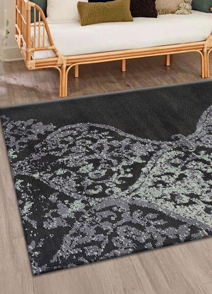 Ornate Grey and Black Rug