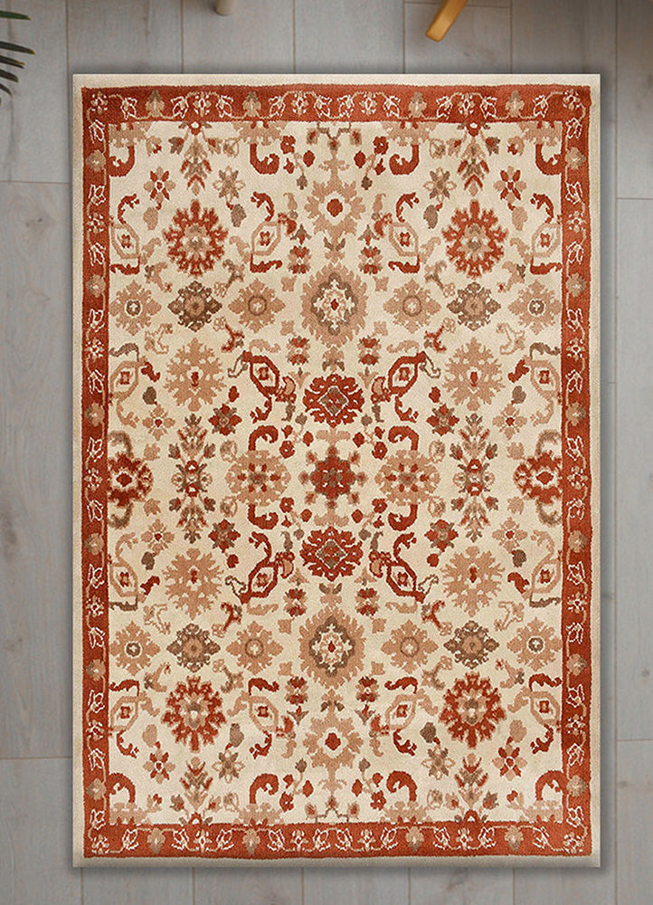 Elegant Beige and Red Rug