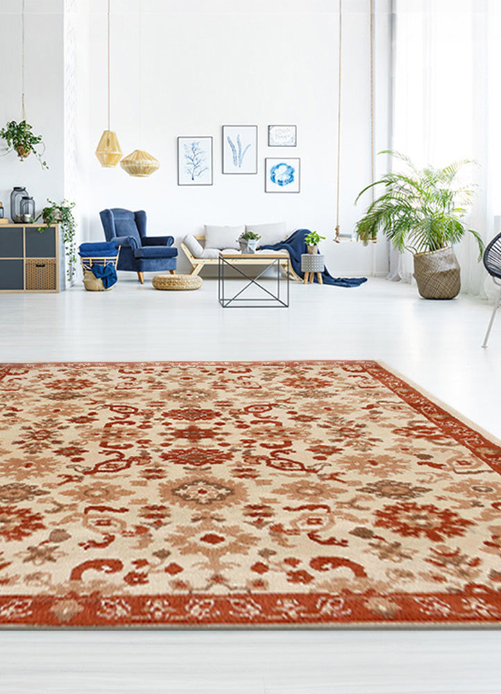 Elegant Beige and Red Rug