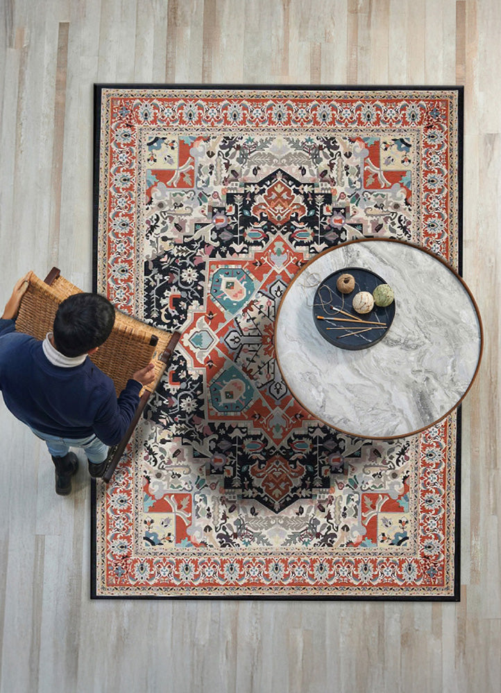 Striking Black, Blue, Red Rug