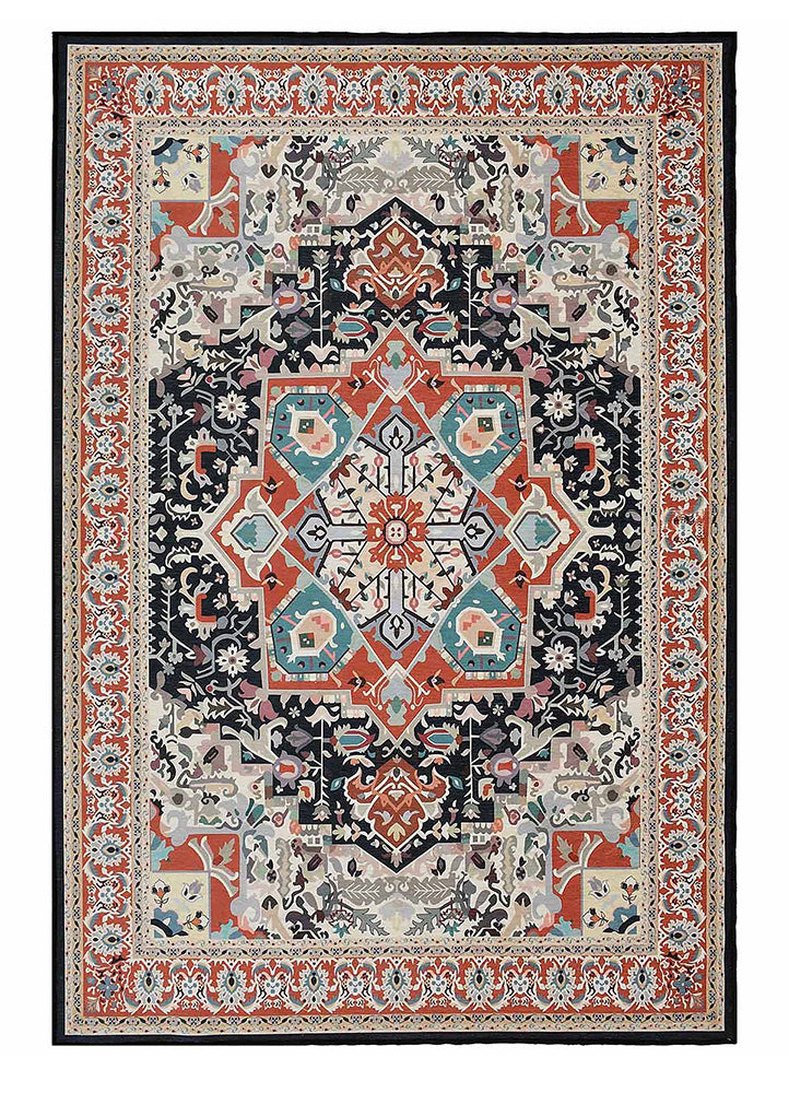 Striking Black, Blue, Red Rug