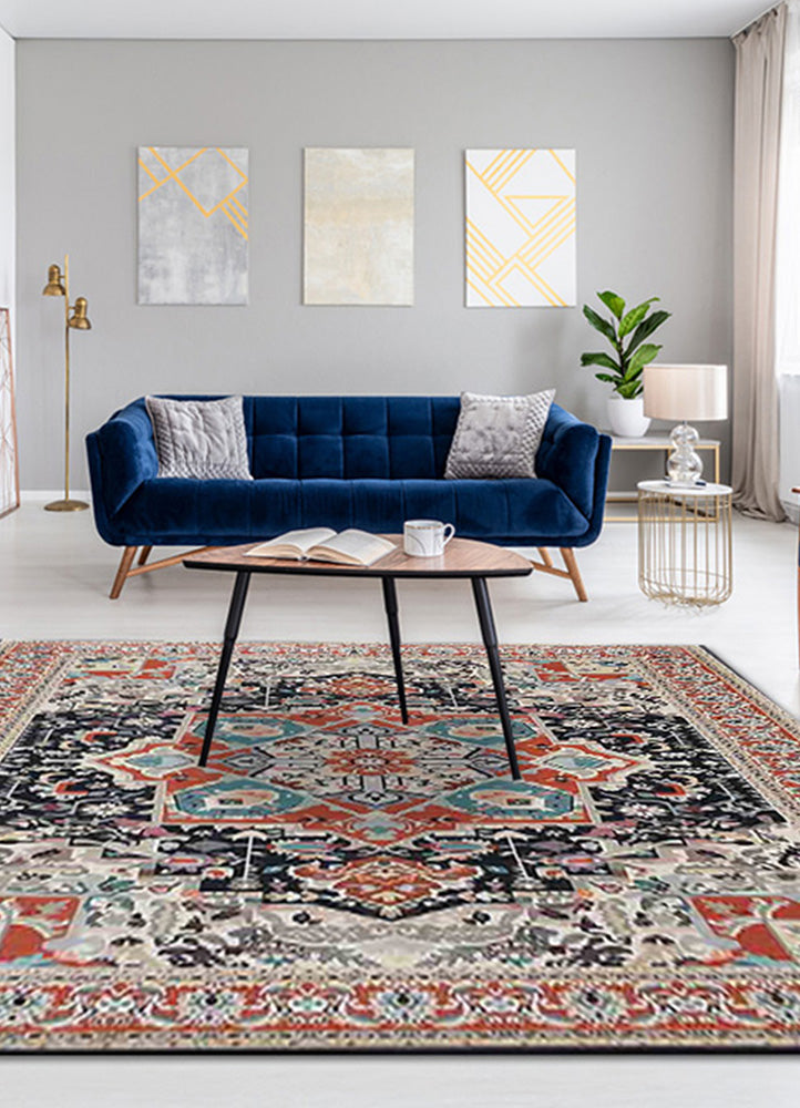 Striking Black, Blue, Red Rug