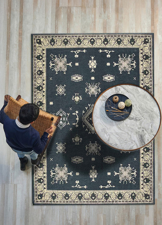 Elegant Dark Blue and Beige Carpet