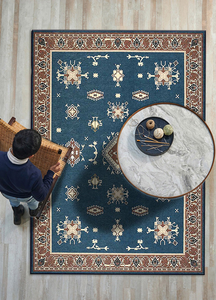 Elegant Blue and Beige Carpet