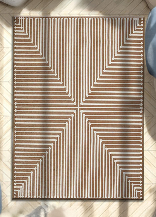 Elegant Brown and White Geometric Rug