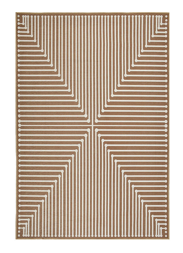 Elegant Brown and White Geometric Rug