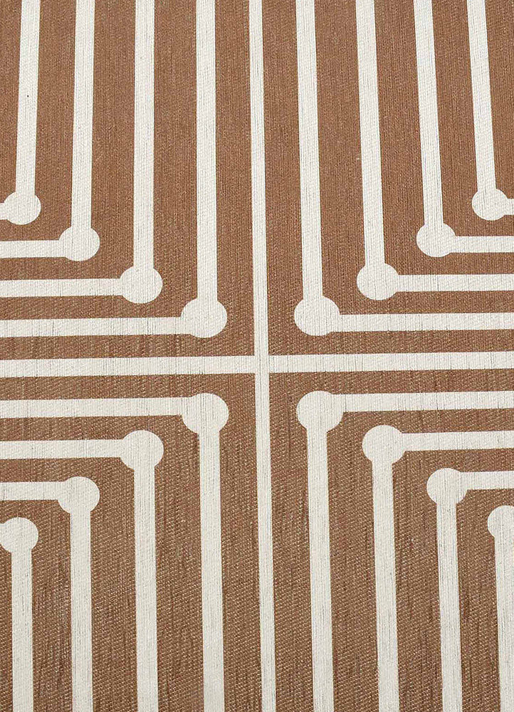 Elegant Brown and White Geometric Rug