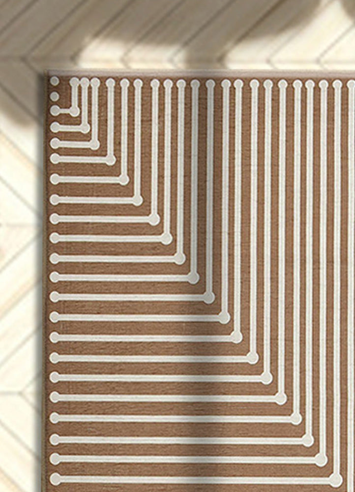 Elegant Brown and White Geometric Rug