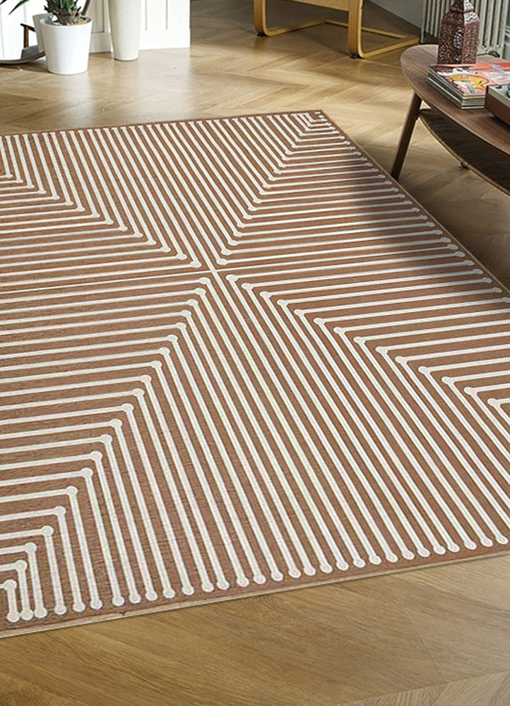 Elegant Brown and White Geometric Rug