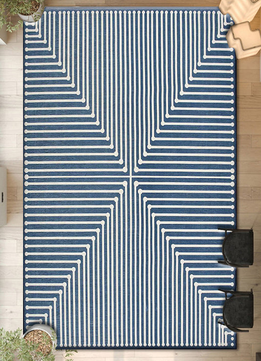 Elegant Blue and White Geometric Rug