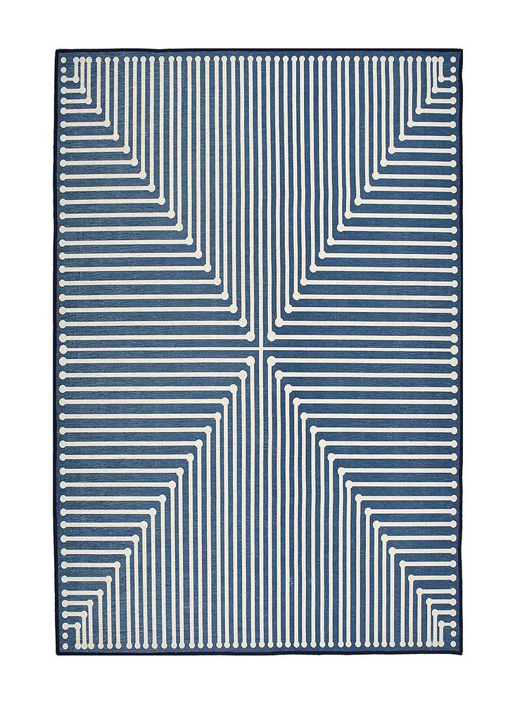 Elegant Blue and White Geometric Rug