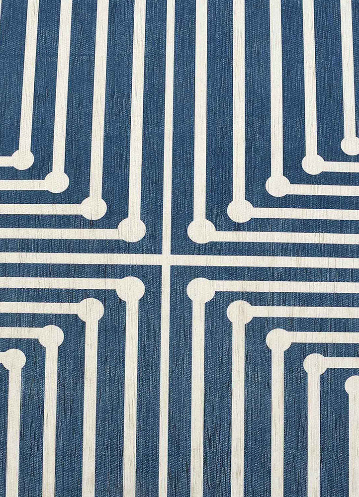 Elegant Blue and White Geometric Rug