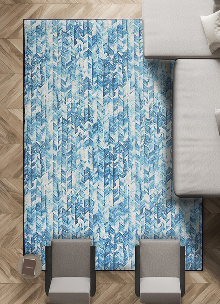 Abstract Blue and White Rug