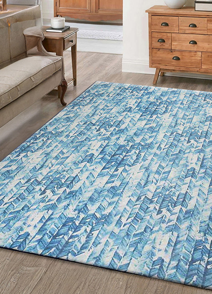 Abstract Blue and White Rug