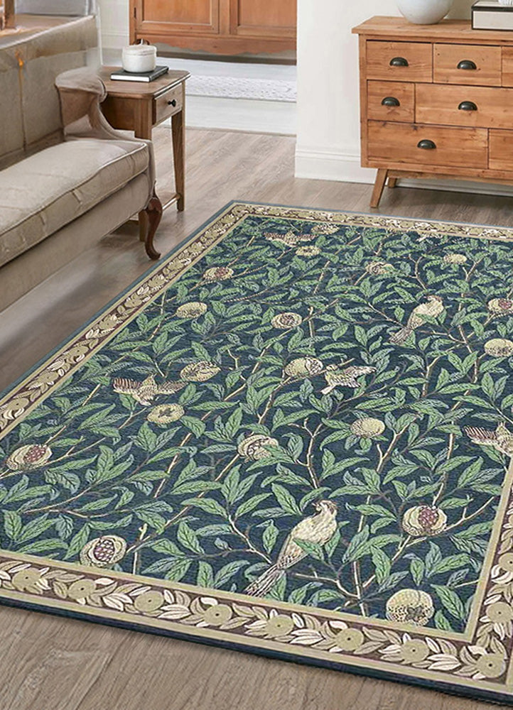 Elegant Blue and Green Floral Rug