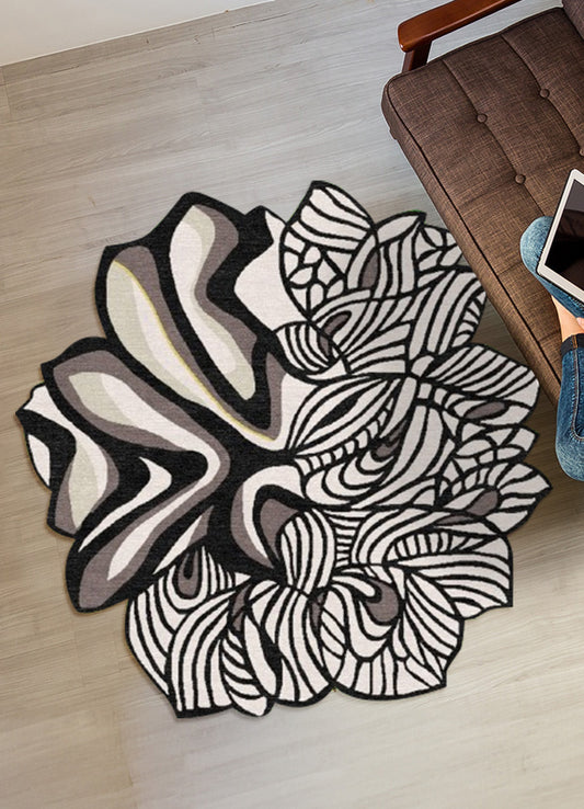 Charcoal & Ivory Bloom Wool Carpet