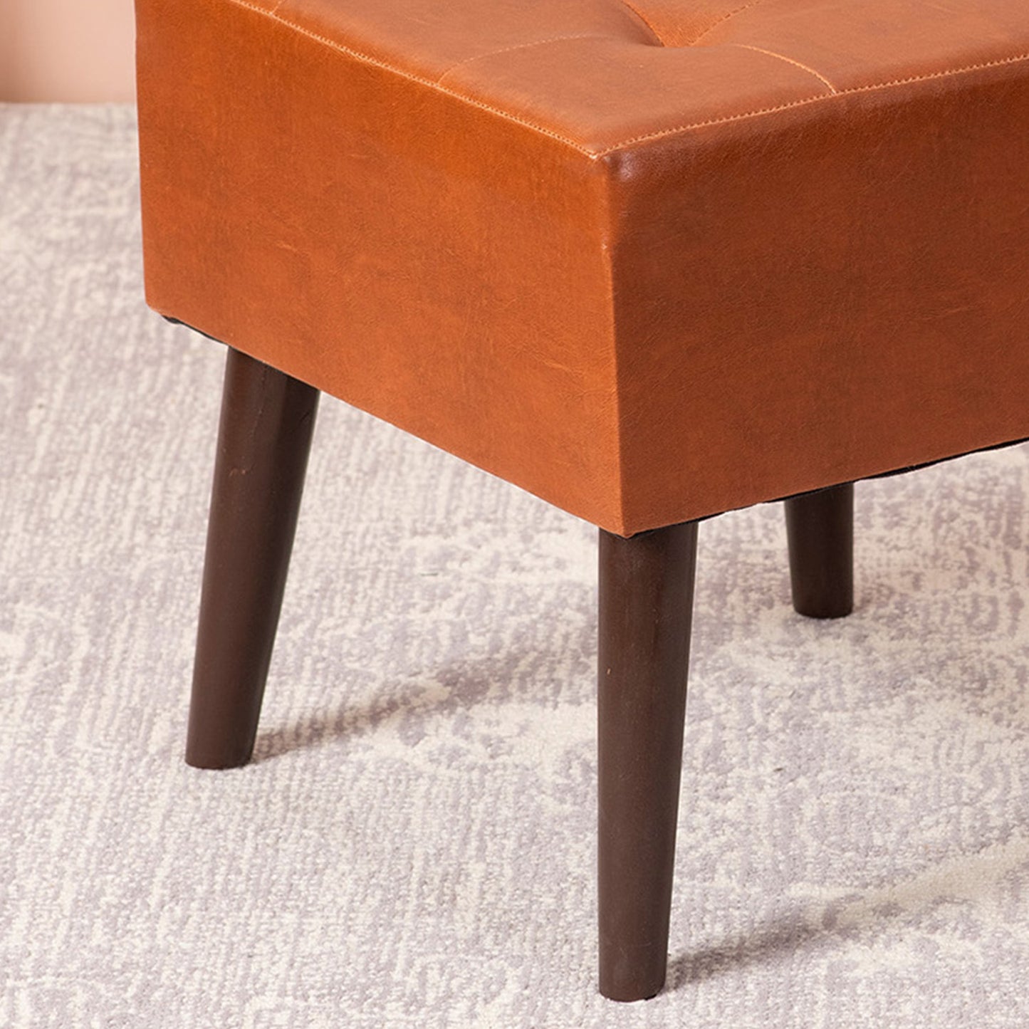 Axel Leatherette Wooden Stool Tufted in Tan Color