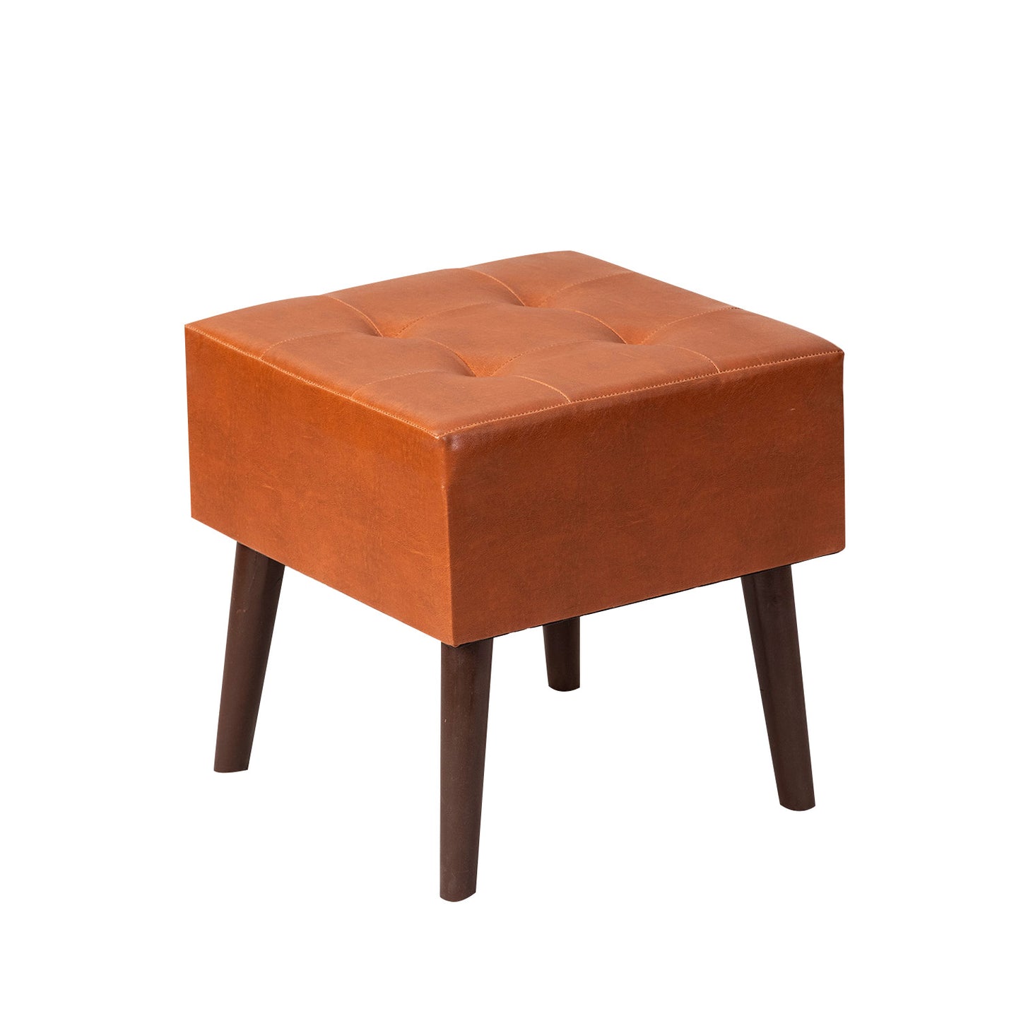 Axel Leatherette Wooden Stool Tufted in Tan Color