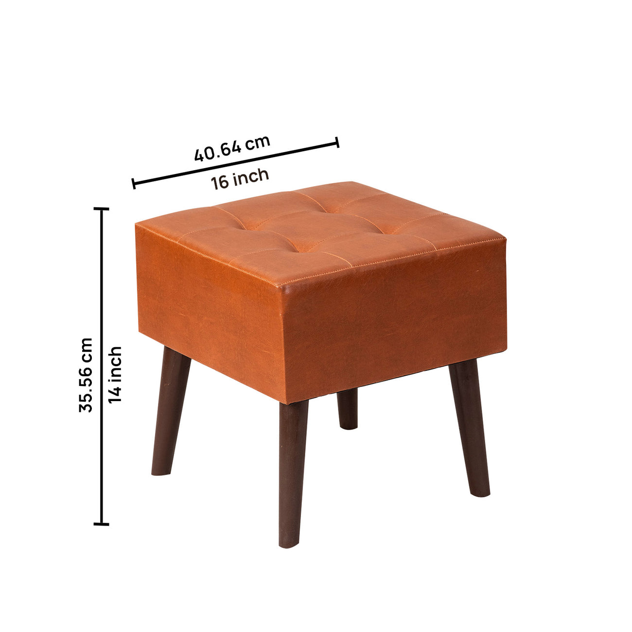 Axel Leatherette Wooden Stool Tufted in Tan Color