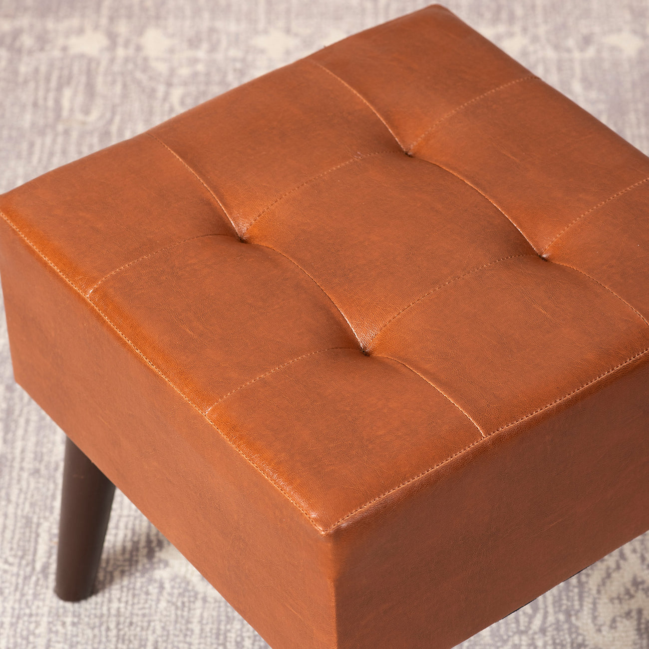 Axel Leatherette Wooden Stool Tufted in Tan Color