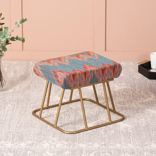 Crest Jacquard Metallic Stool in Blue Color