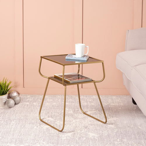 Contemporary Metallic tiered End Table in Gold Color