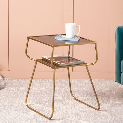 Contemporary Metallic tiered End Table in Gold Color