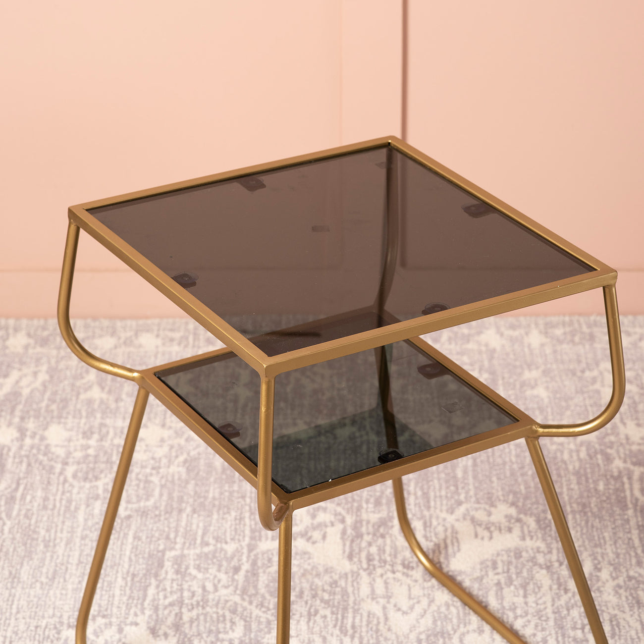 Contemporary Metallic tiered End Table in Gold Color