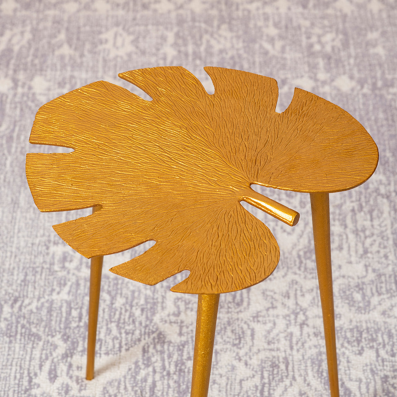 Cosmo Aluminium Leaf End Table in Gold Color Set of 2