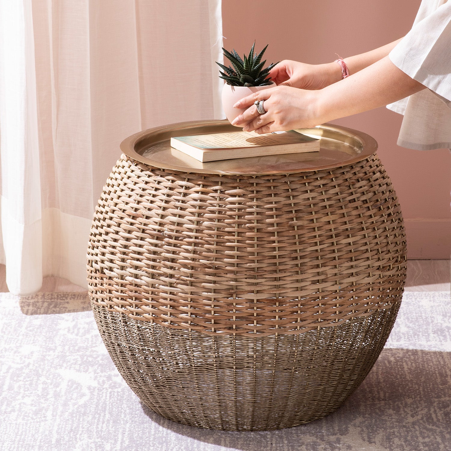 Opulent Rattan and Gold Table