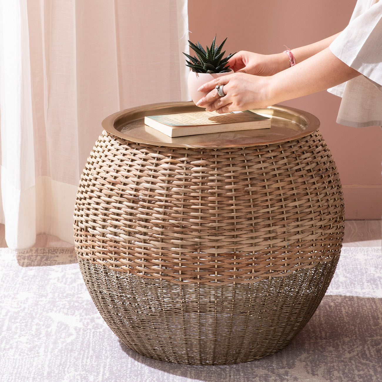 Opulent Rattan and Gold Table