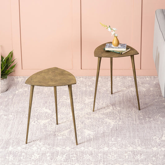 Cosmo Aluminium Geometric Triangular End Table in Gold Color Set of 2