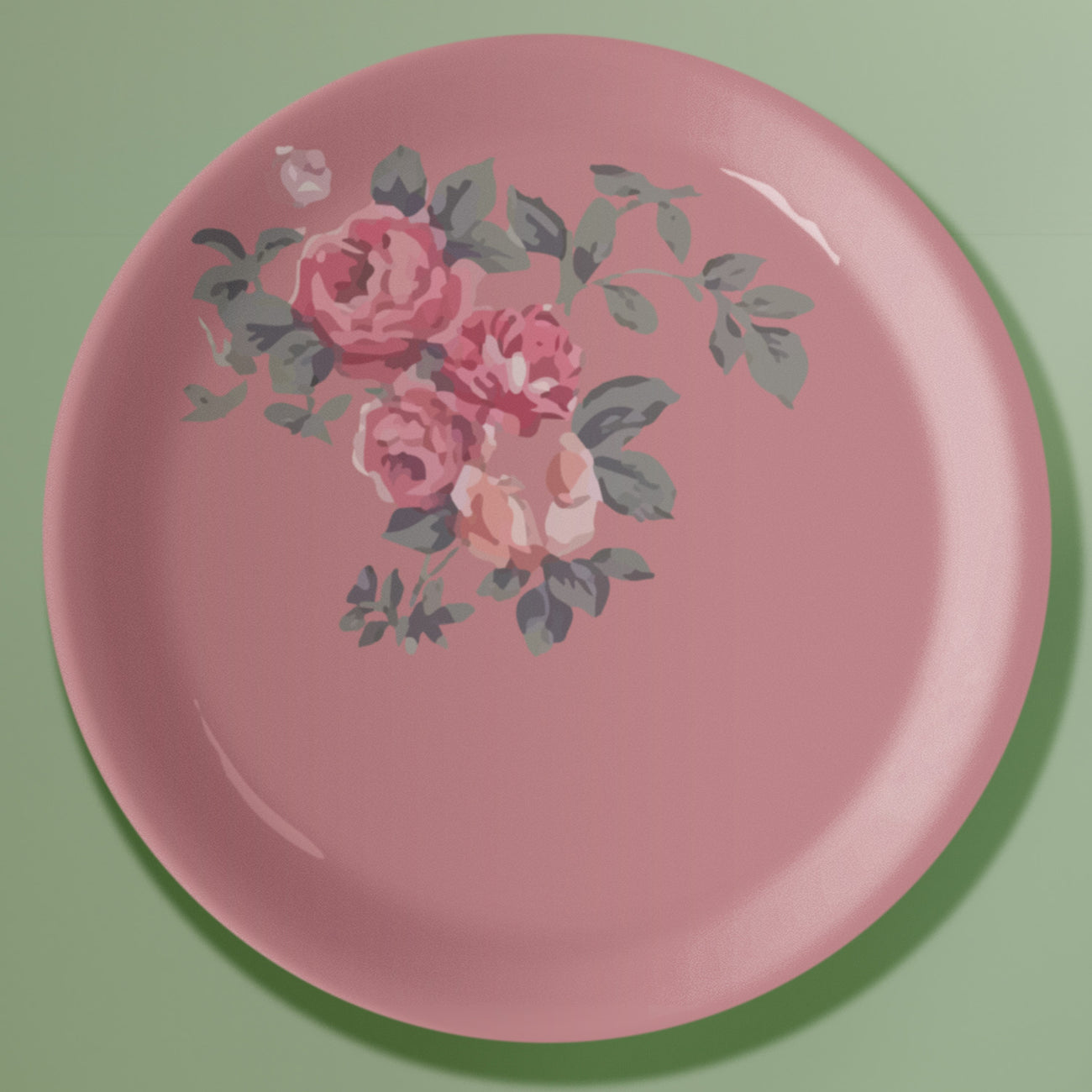 English Rose & leaf Printed Wall Plate