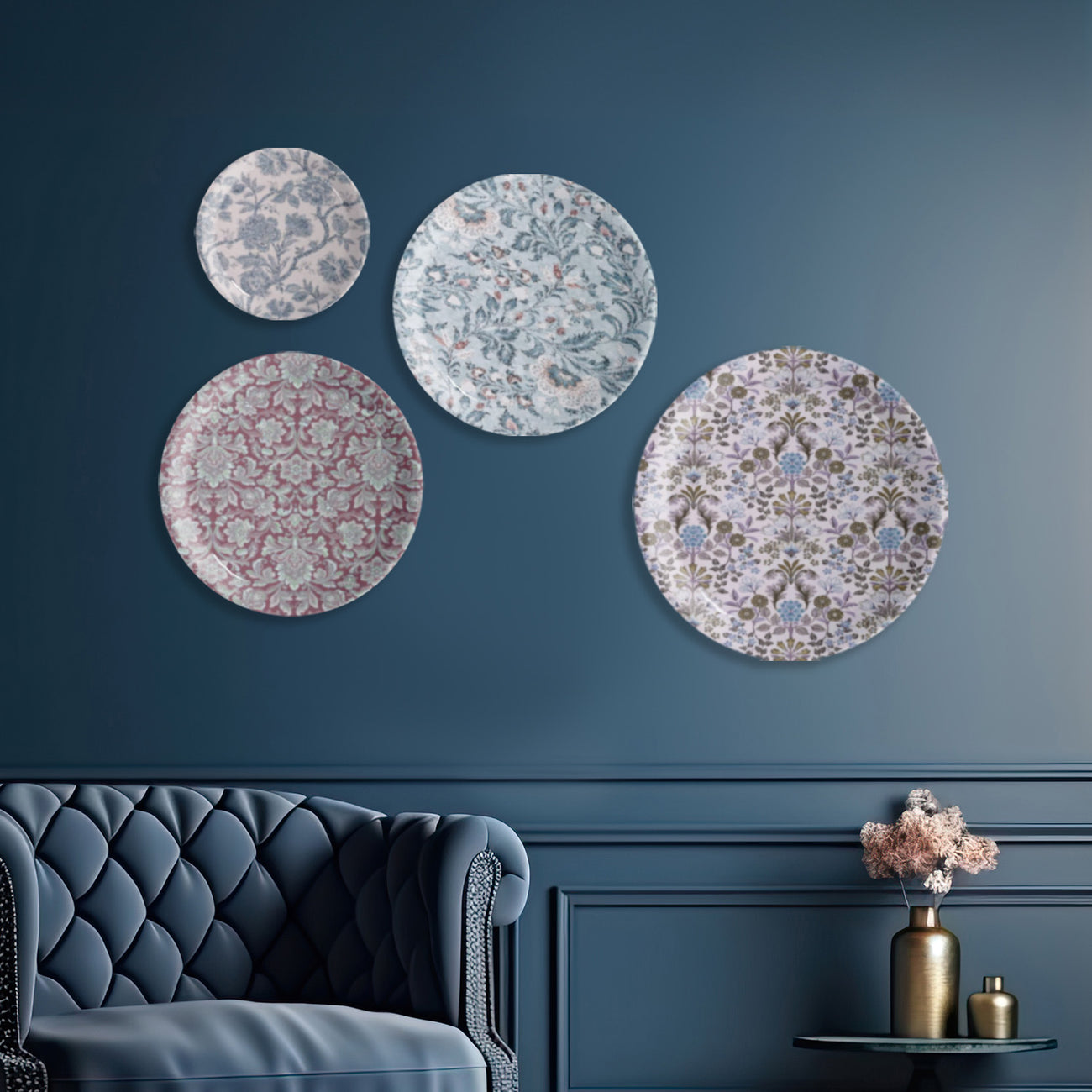 Ethnic Floral Wall Plates Set of 4