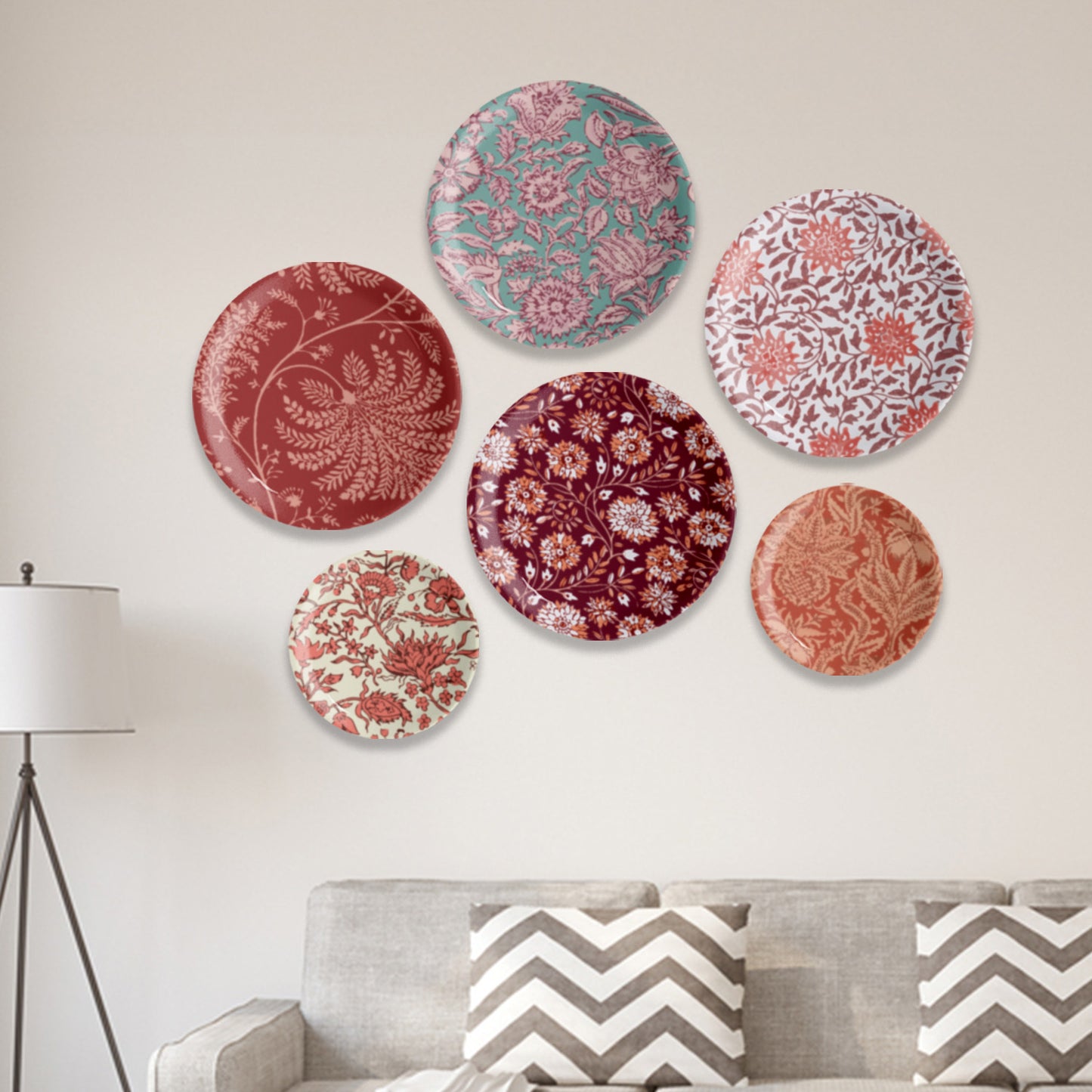 Ethnic Floral Printed Wall Plate White Base