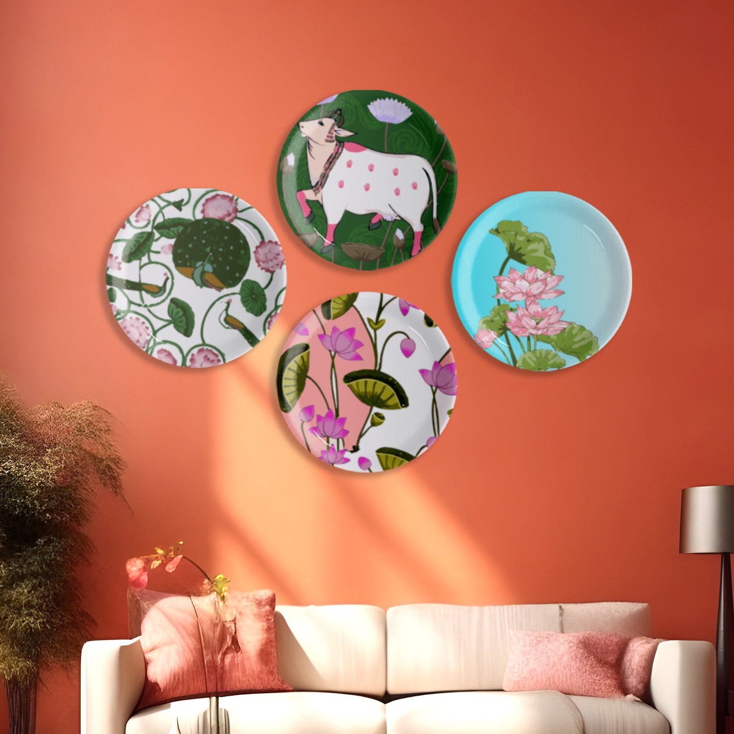 Pichwai Print Porcelain Wall Plates Set of 4