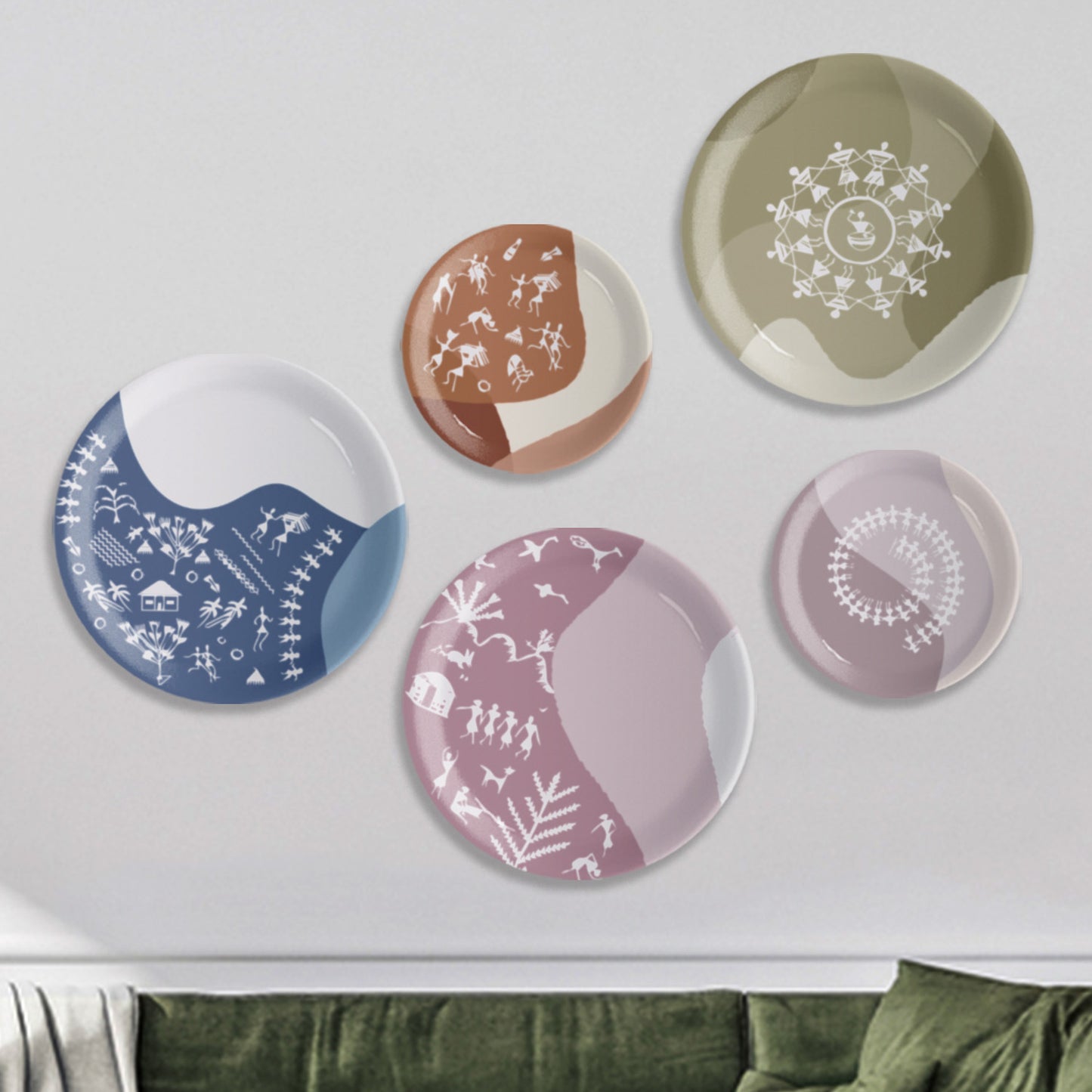 Modern Warli Floral Wall Plate