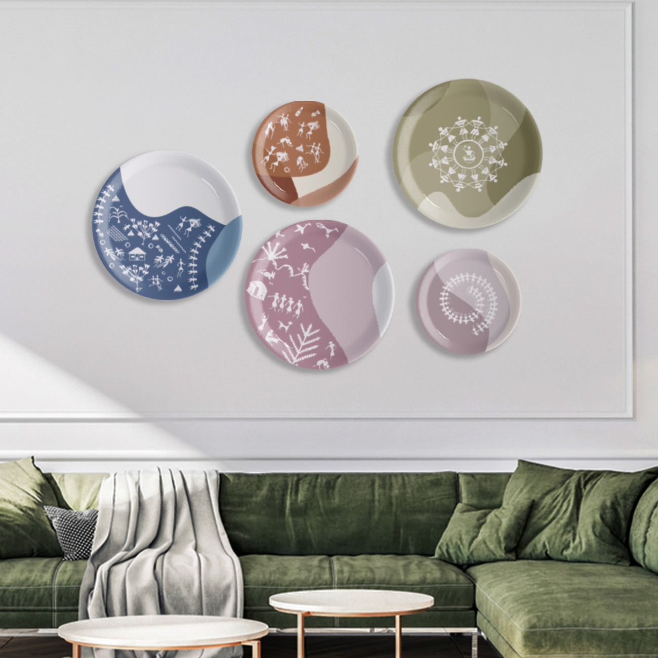 Modern Warli Floral Wall Plates Set of 5