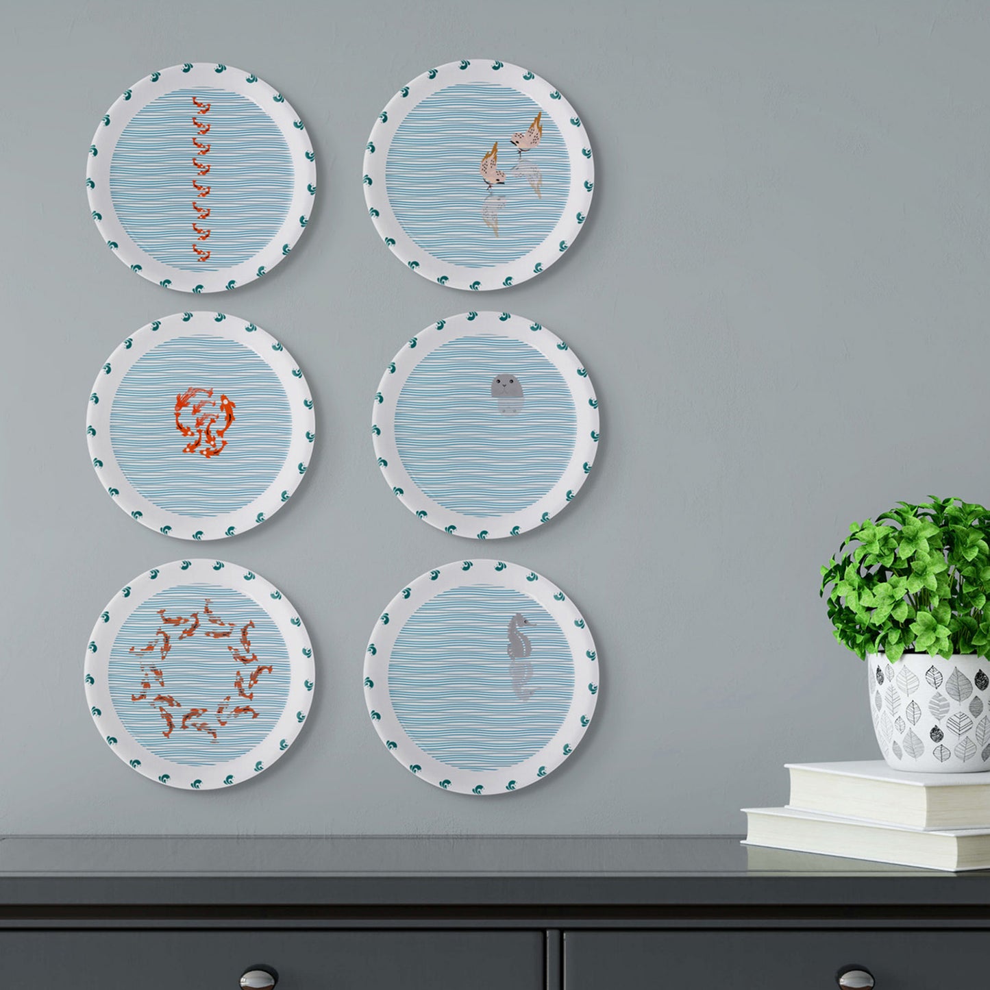 Sea-Inspired bird Abstract Art Collection Porcelain Wall Plate