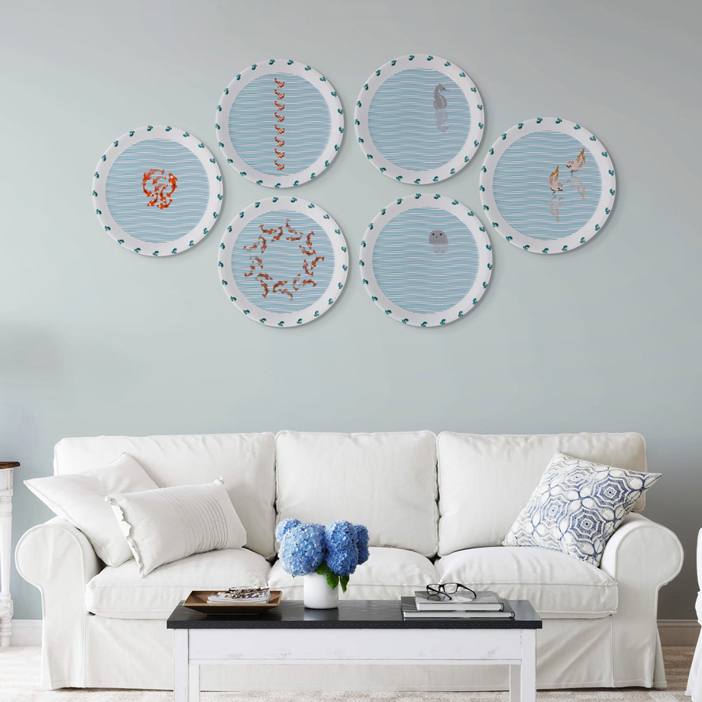 Sea-Inspired bird Abstract Art Collection Porcelain Wall Plate