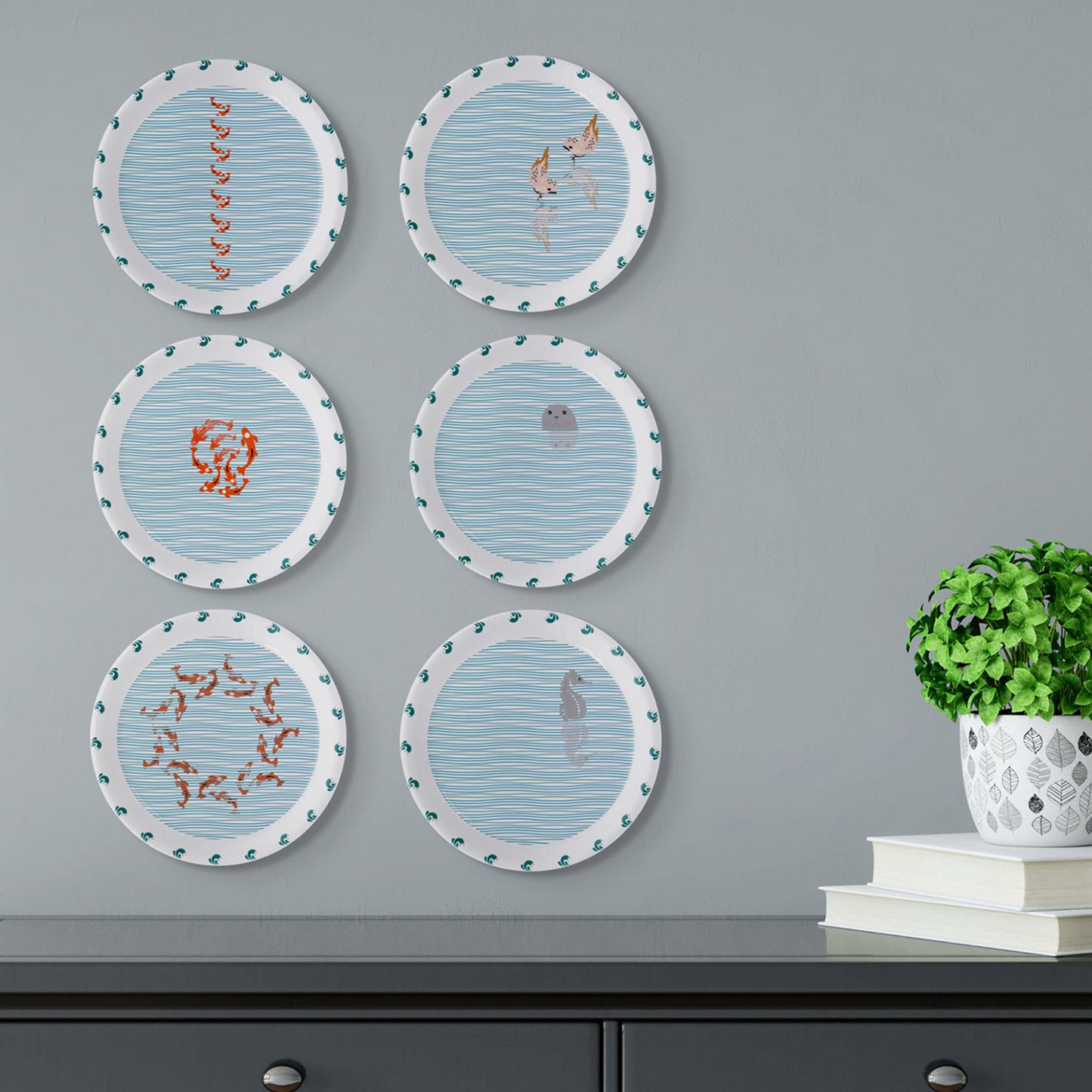 Sea-Inspired symmetry fish Abstract Art Collection Porcelain Wall Plate