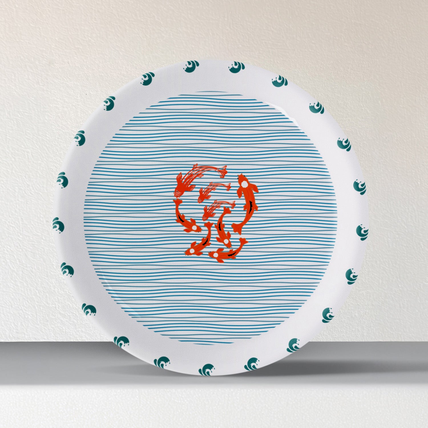 Sea-Inspired waves and fish Abstract Art Collection Porcelain Wall Plate Set of 6