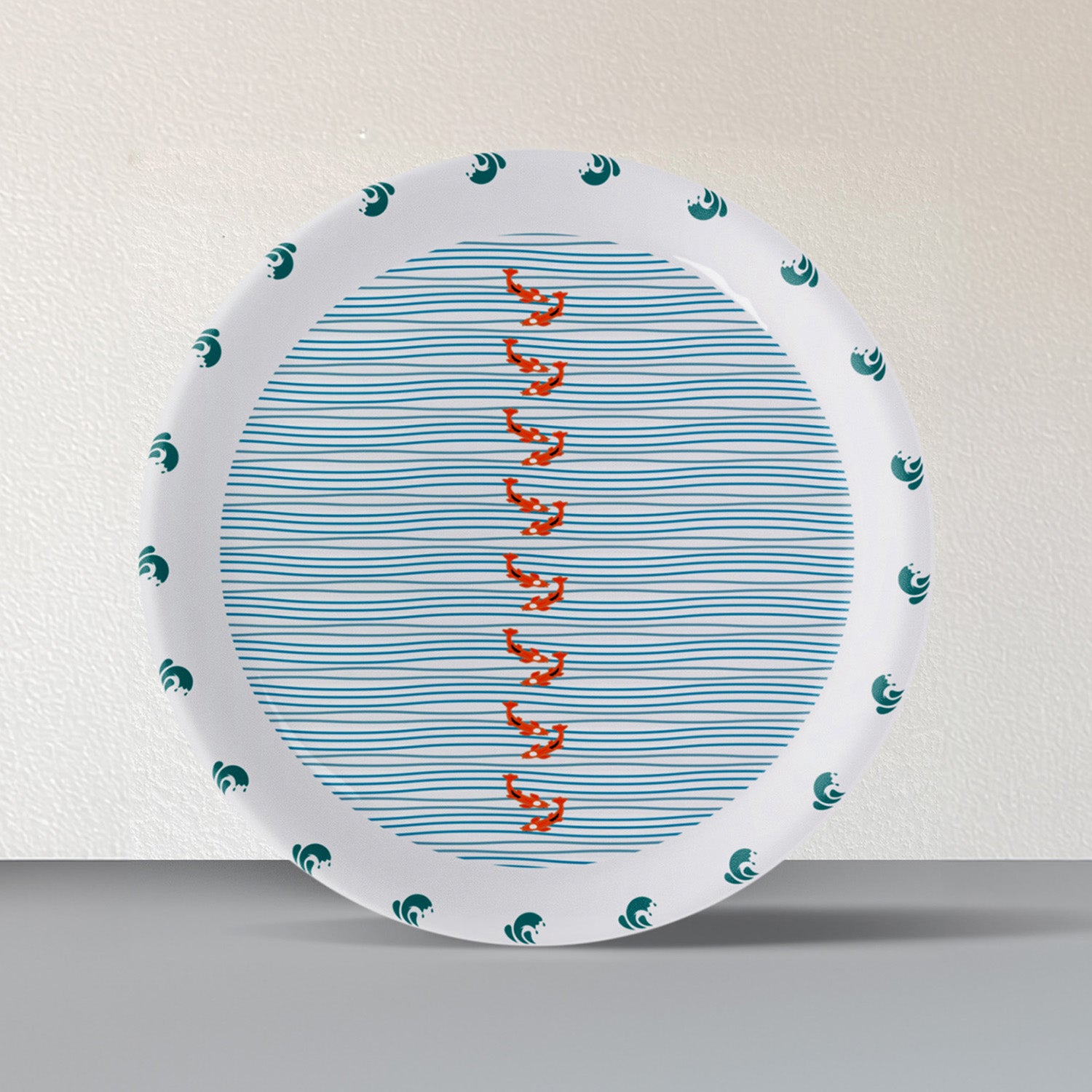 Sea-Inspired waves and fish Abstract Art Collection Porcelain Wall Plate Set of 6