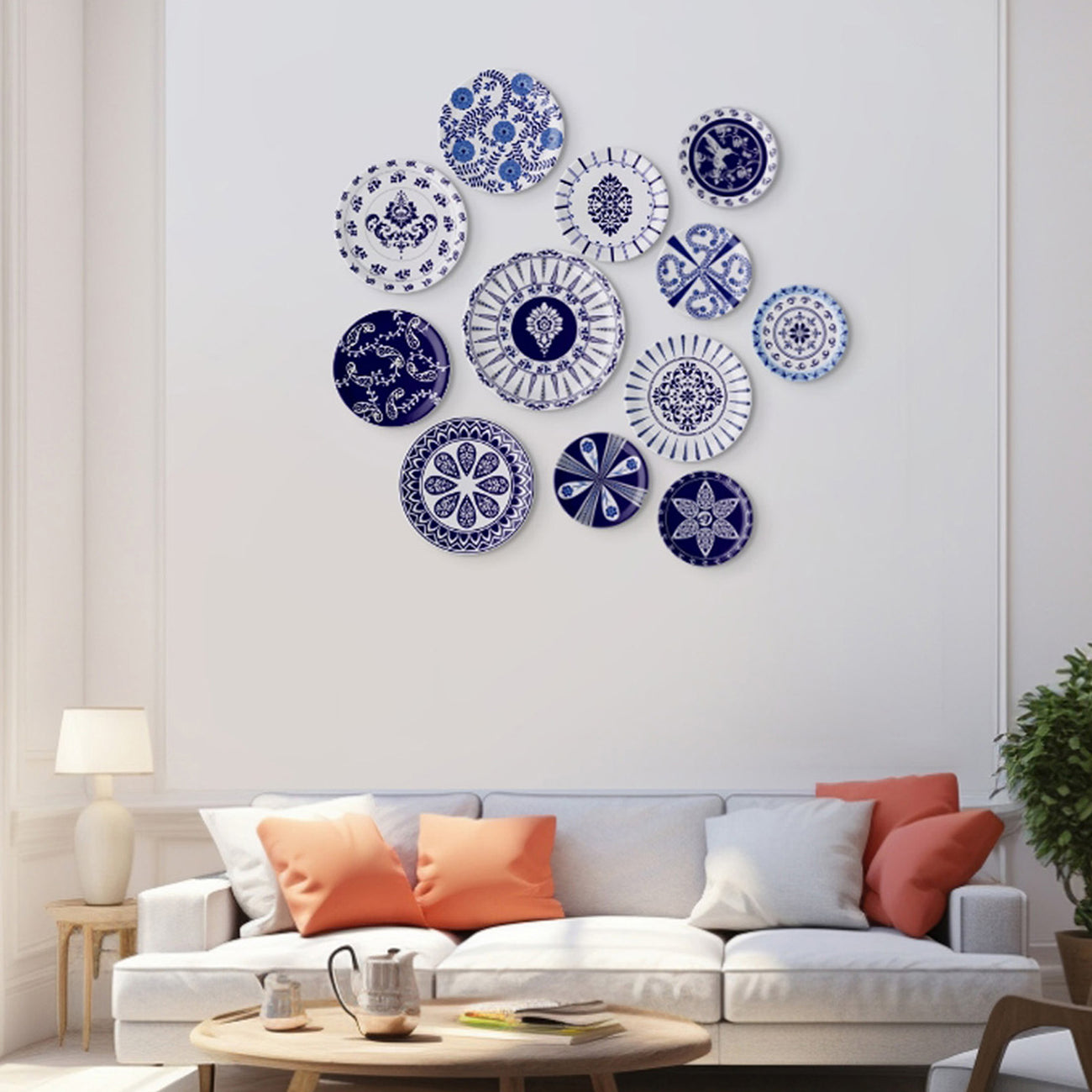 Elegant Blue Pottery symmetry paisley for Every Space Wall Plate