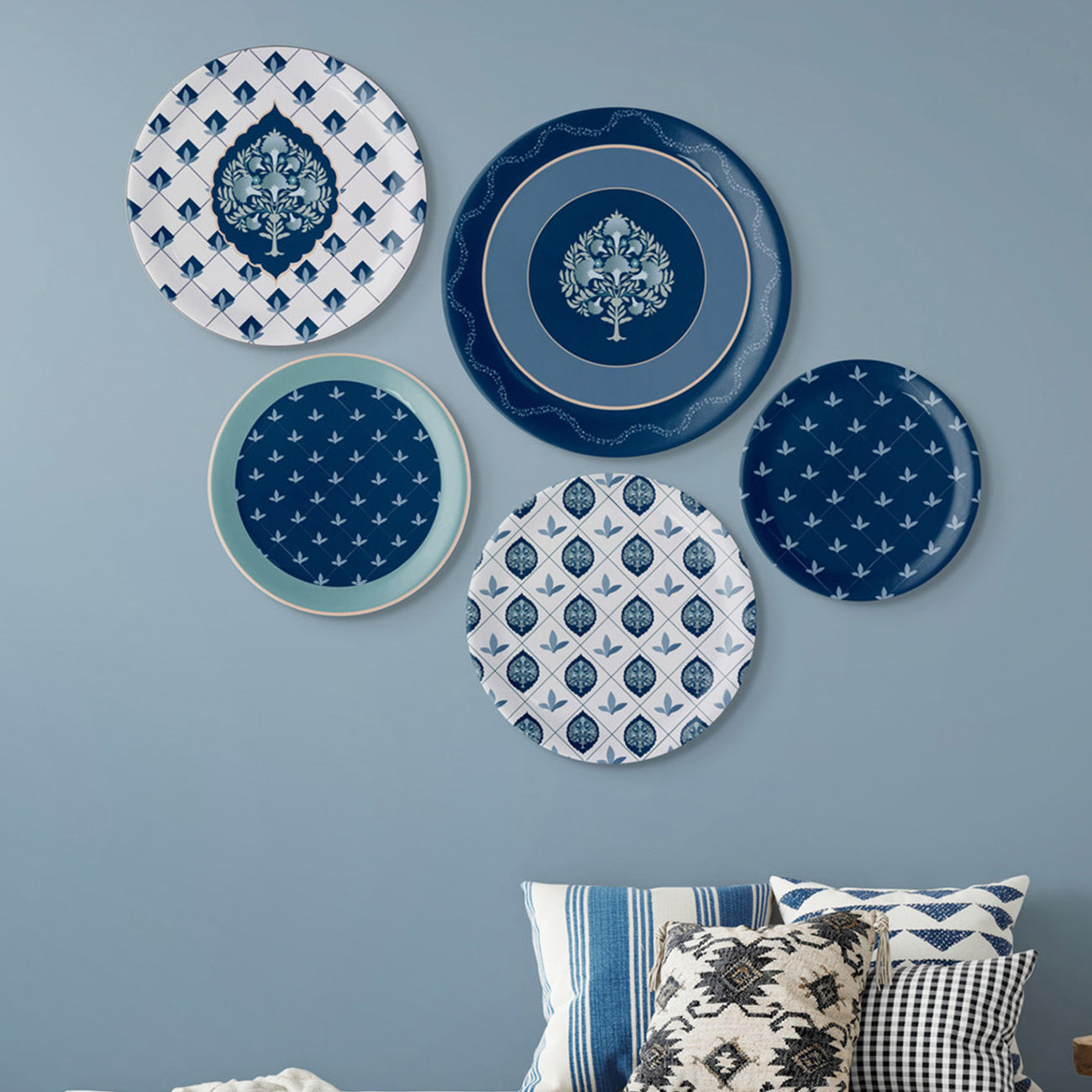 Elegant Blue and White Plate Blue Pottery symmetry flower Inspired plate